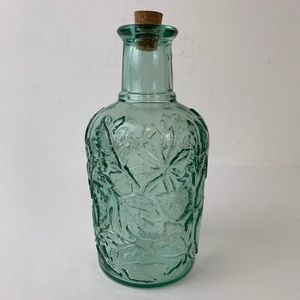 Green Glass Vase With Embossed Variety Fall Leaves